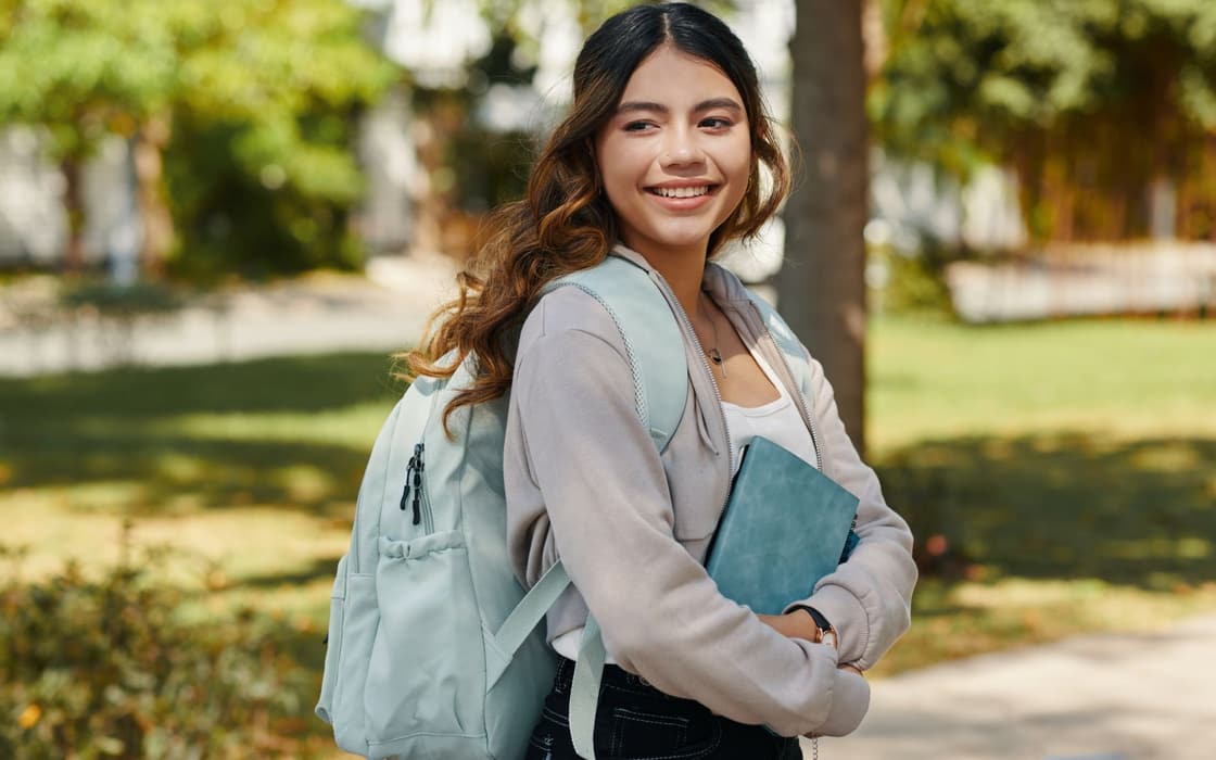 Student heading to class in Falconer, NY