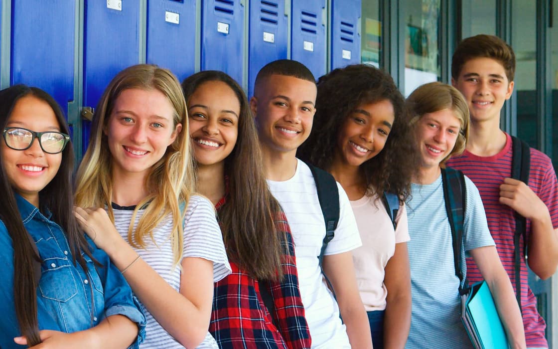 Group of students outside their school near Lakewood, NY